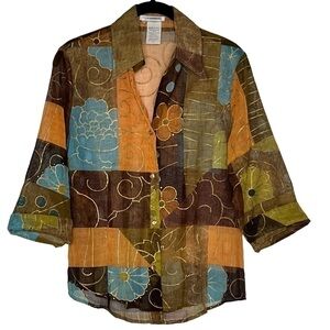 NARA CAMICIE Italian Multi-colored Button Down 3/4 Sleeves Blouse Top Size S EU3